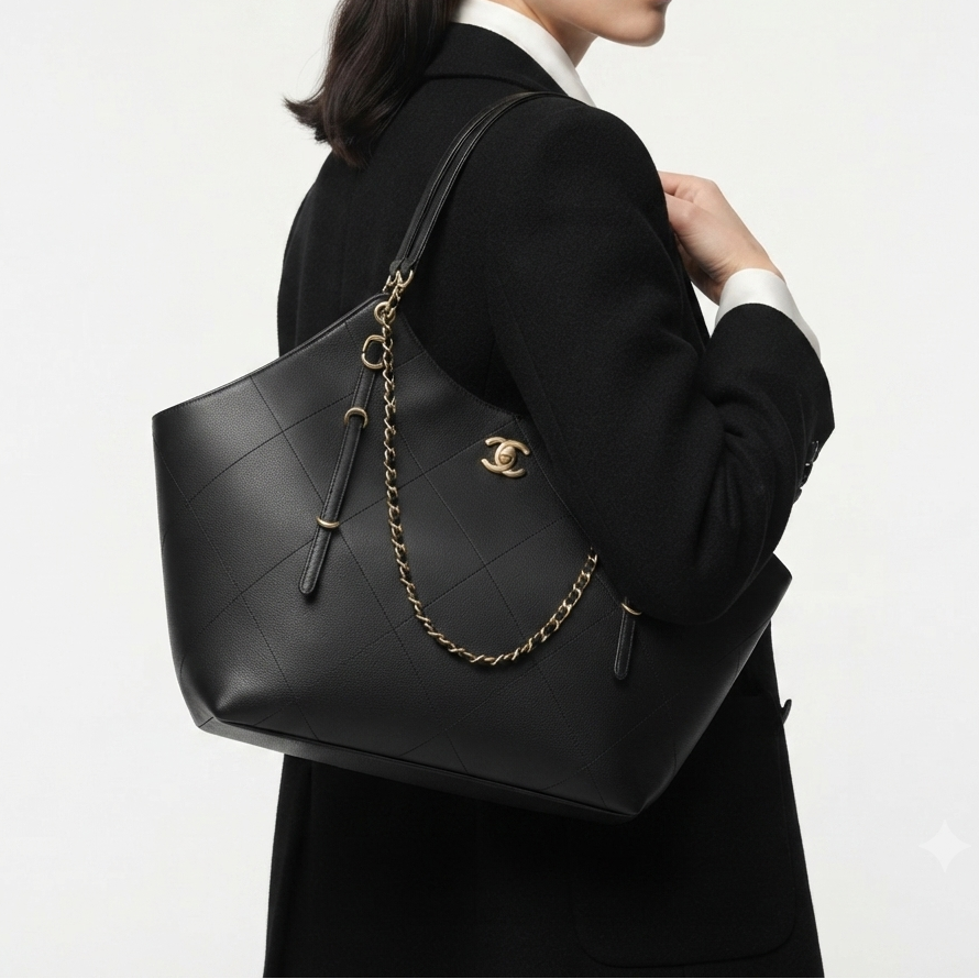 Chanel Quilted Tote Bag with Gold Tone Chain Straps