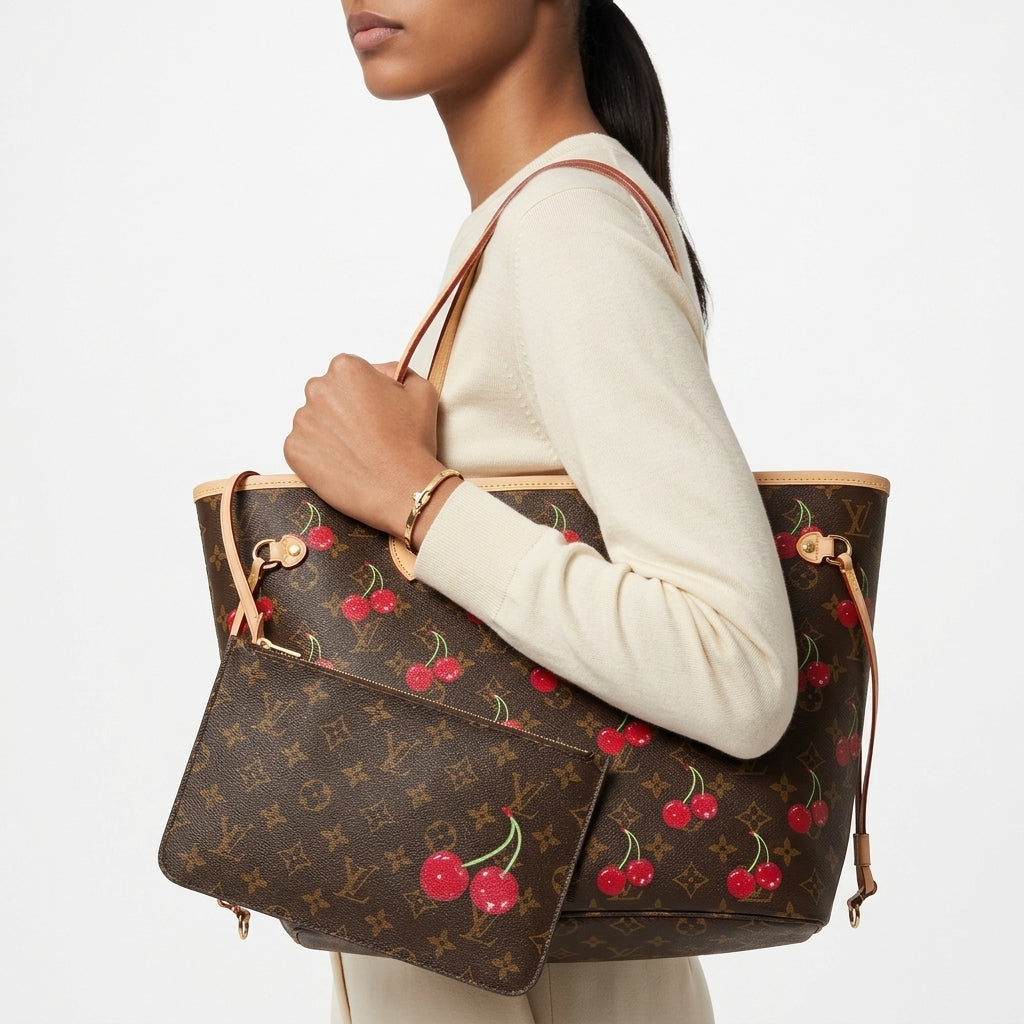 Louis Vuitton Monogram Cherry Print Canvas Tote with Matching Pouch