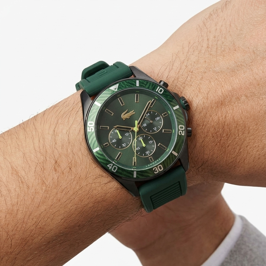 Lacoste Sport Chronograph Watch with Forest Green Silicone Strap 🐊⌚🌿