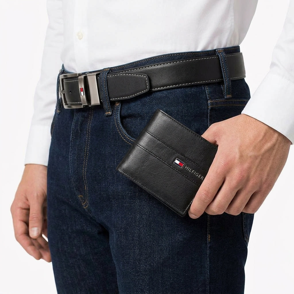 Tommy Hilfiger Leather Wallet and Belt Gift Set