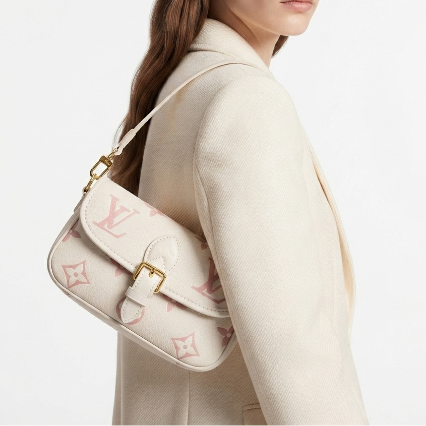 Monogram Embossed Shoulder Bag with Buckle Detail
