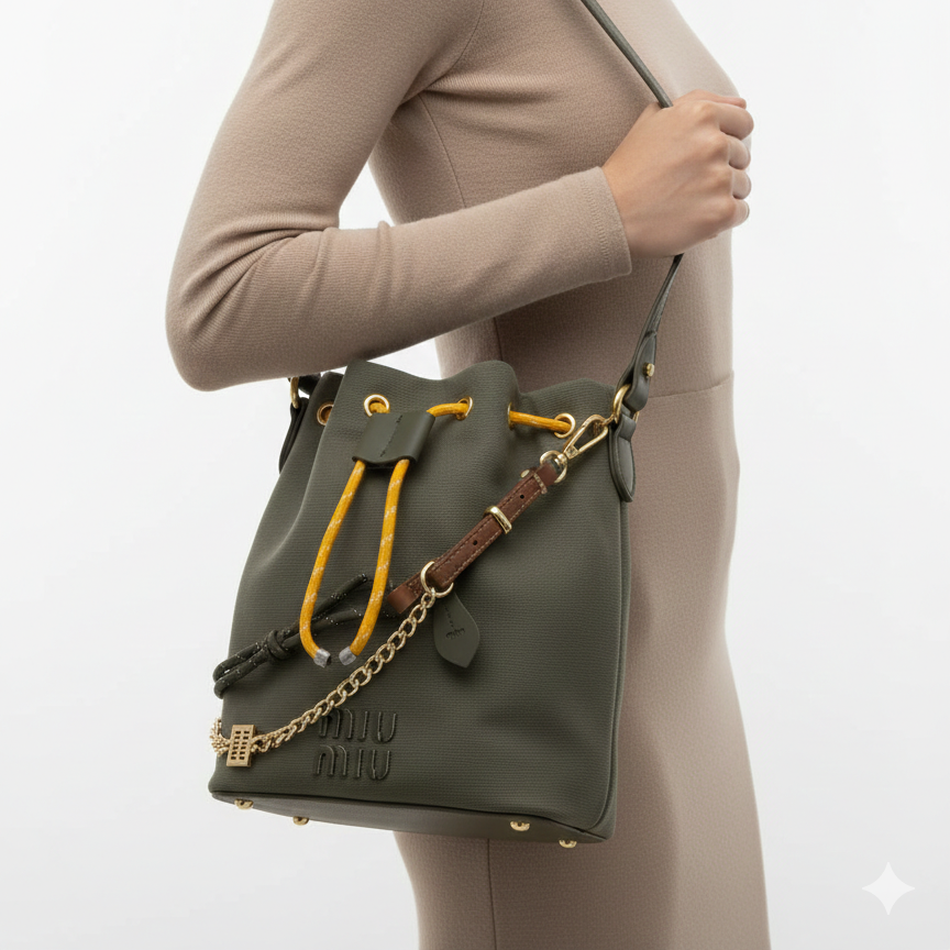 Miu Miu Canvas Bucket Bag in Olive Green 🌿👜✨