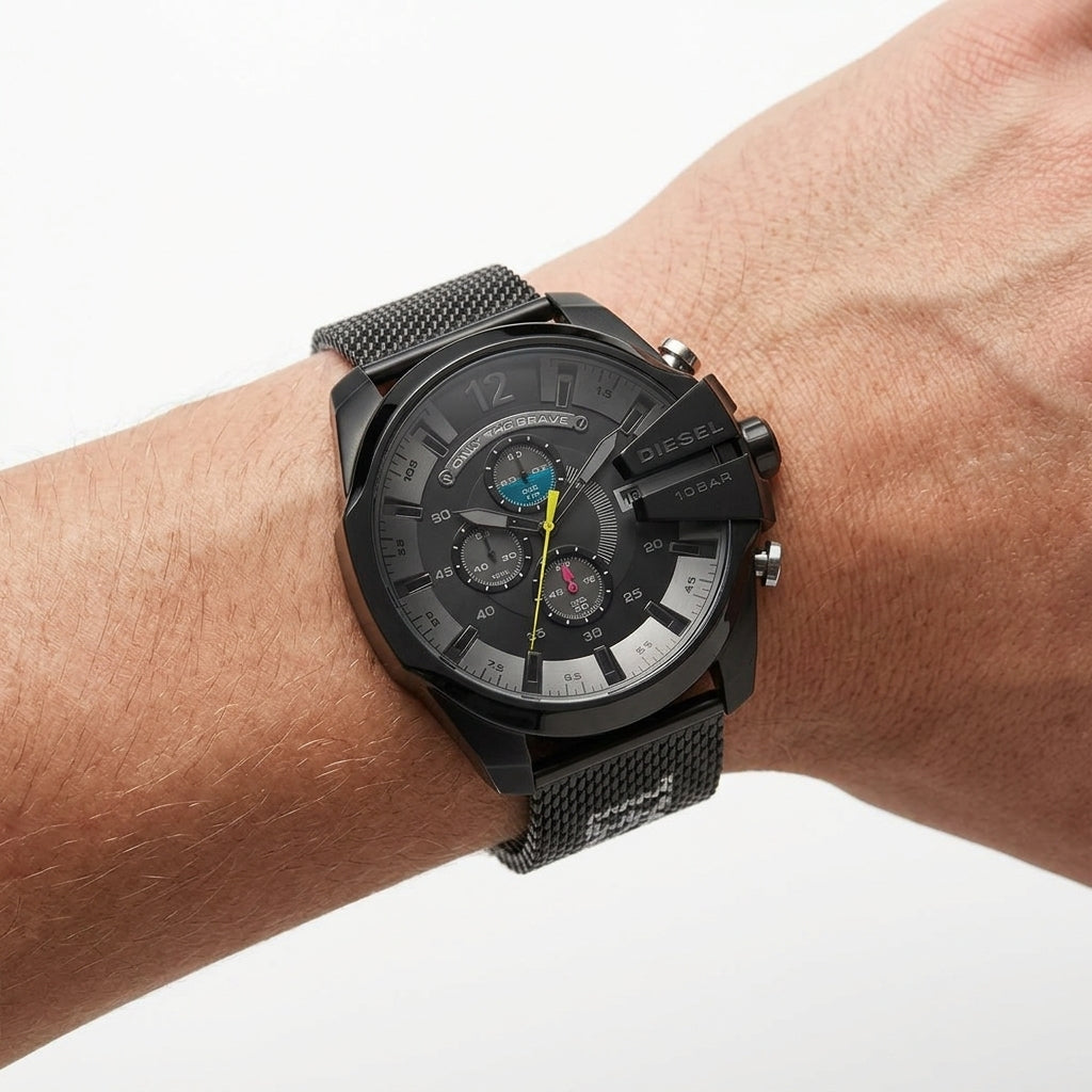 Diesel Only The Brave Black Chronograph Mesh Watch