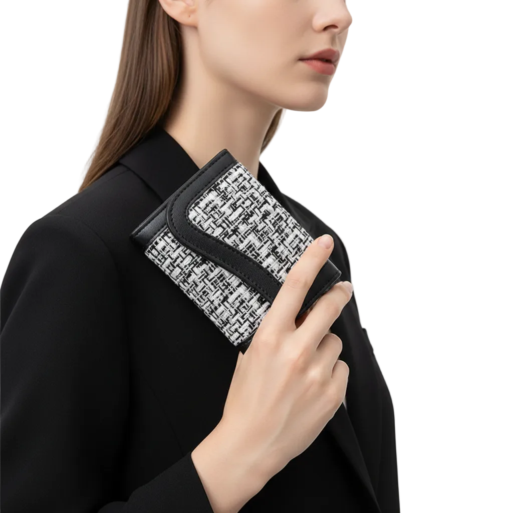 Chic Black & White Tweed Flap Wallet 🖤🤍💼