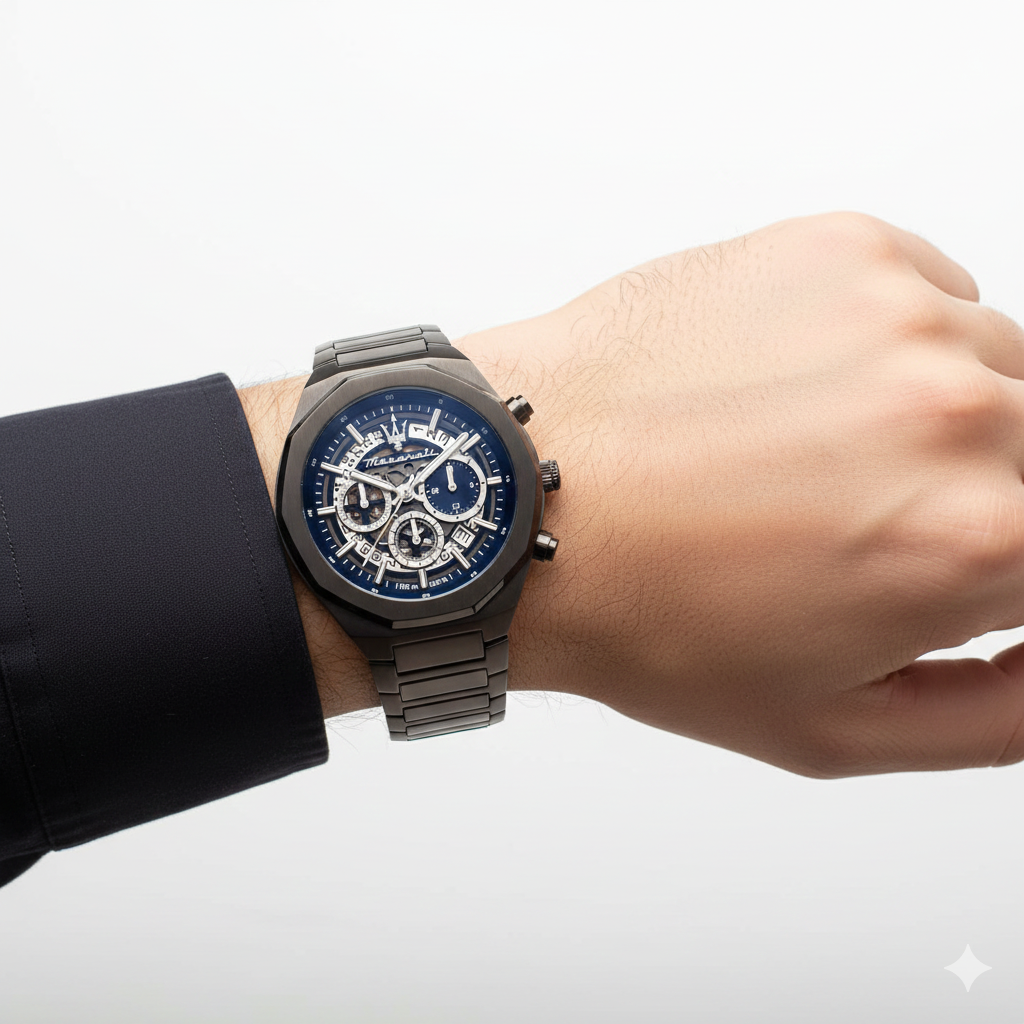 Maserati Stile Skeleton Dial Gunmetal Chronograph Watch 🏎️⌚💎
