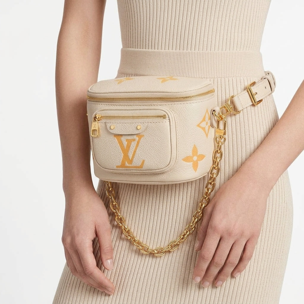 Louis Vuitton Leather Belt Bag with Gold Chain Strap