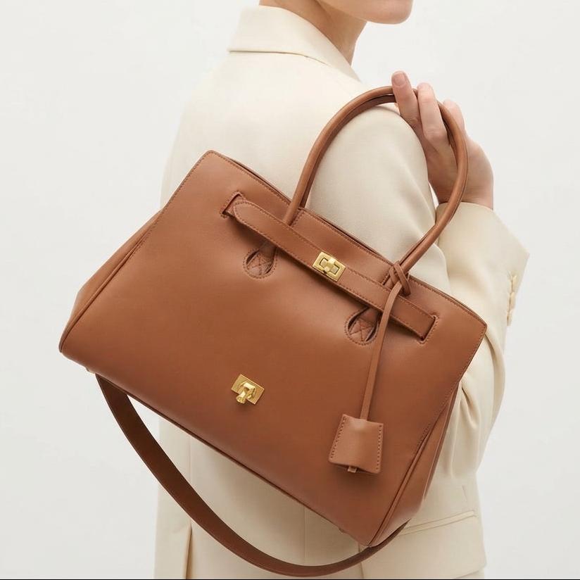 Balenciaga Style Turn-Lock Tote with Hanging Charm