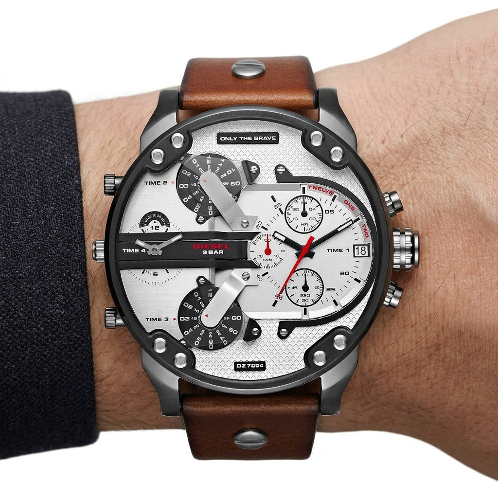 Diesel Mr. Daddy 2.0 Silver Chronograph Leather Watch