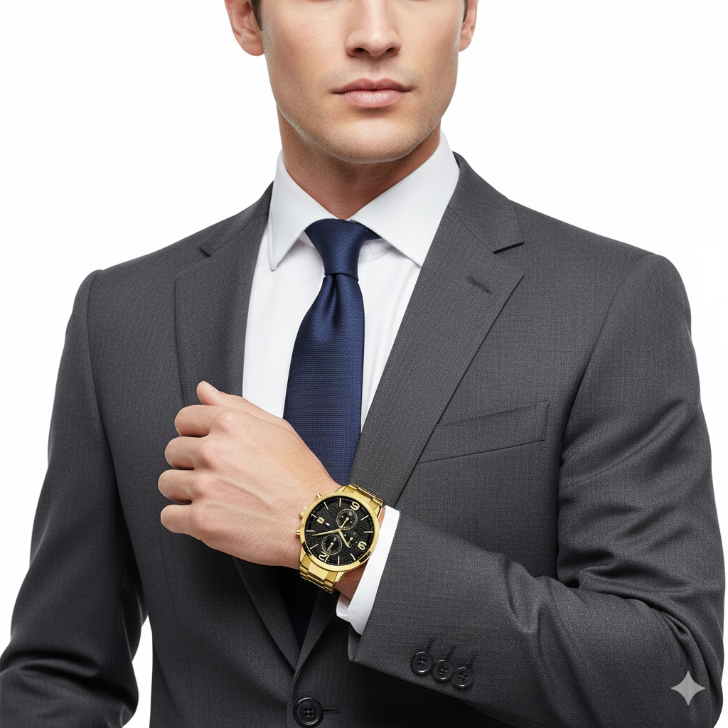 Tommy Hilfiger Men's Sophisticated Gold Tone Multifunction Watch with Textured Black Dial ⌚✨👑