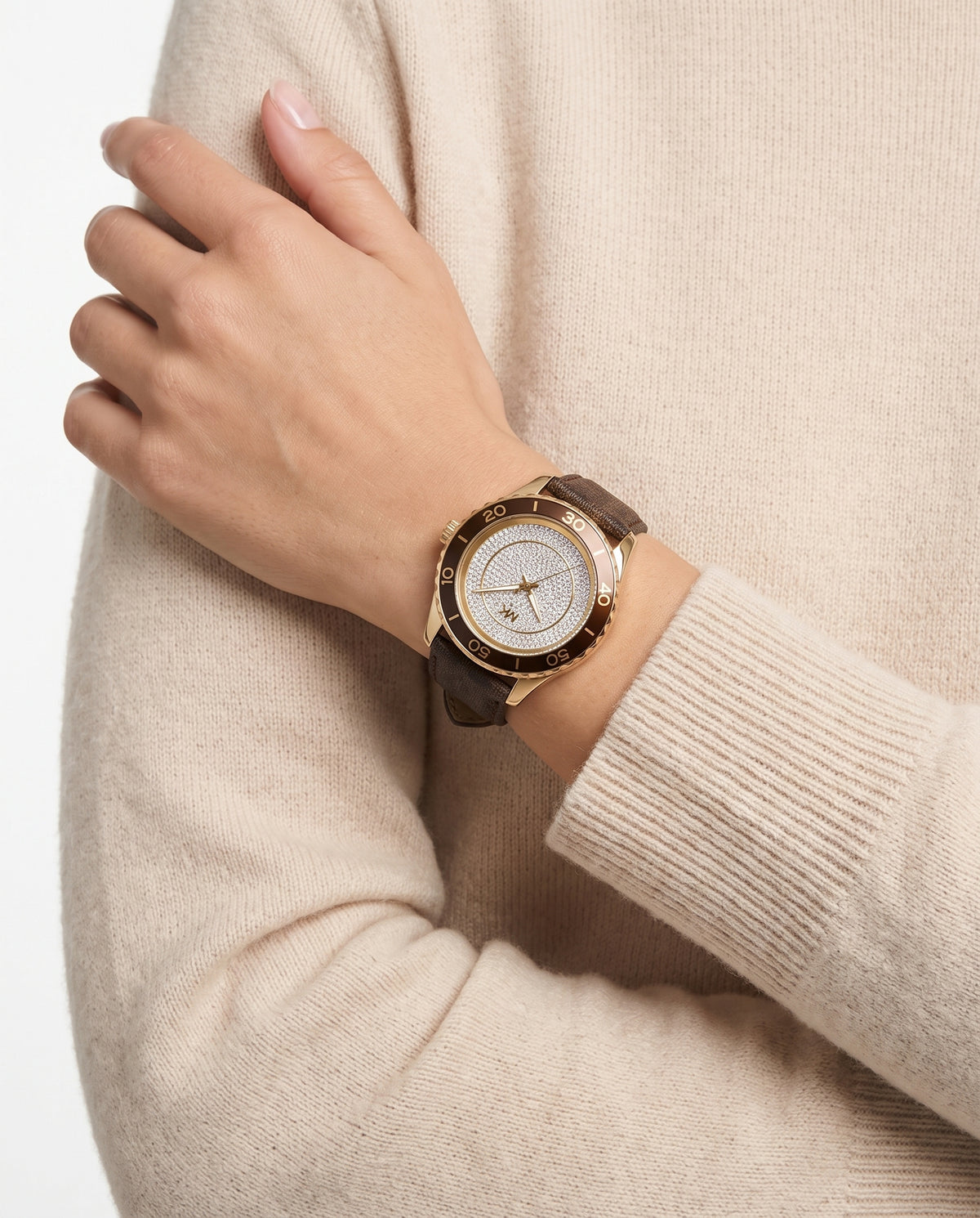 Michael Kors Logo Print Strap Watch with Crystal Embellished Dial