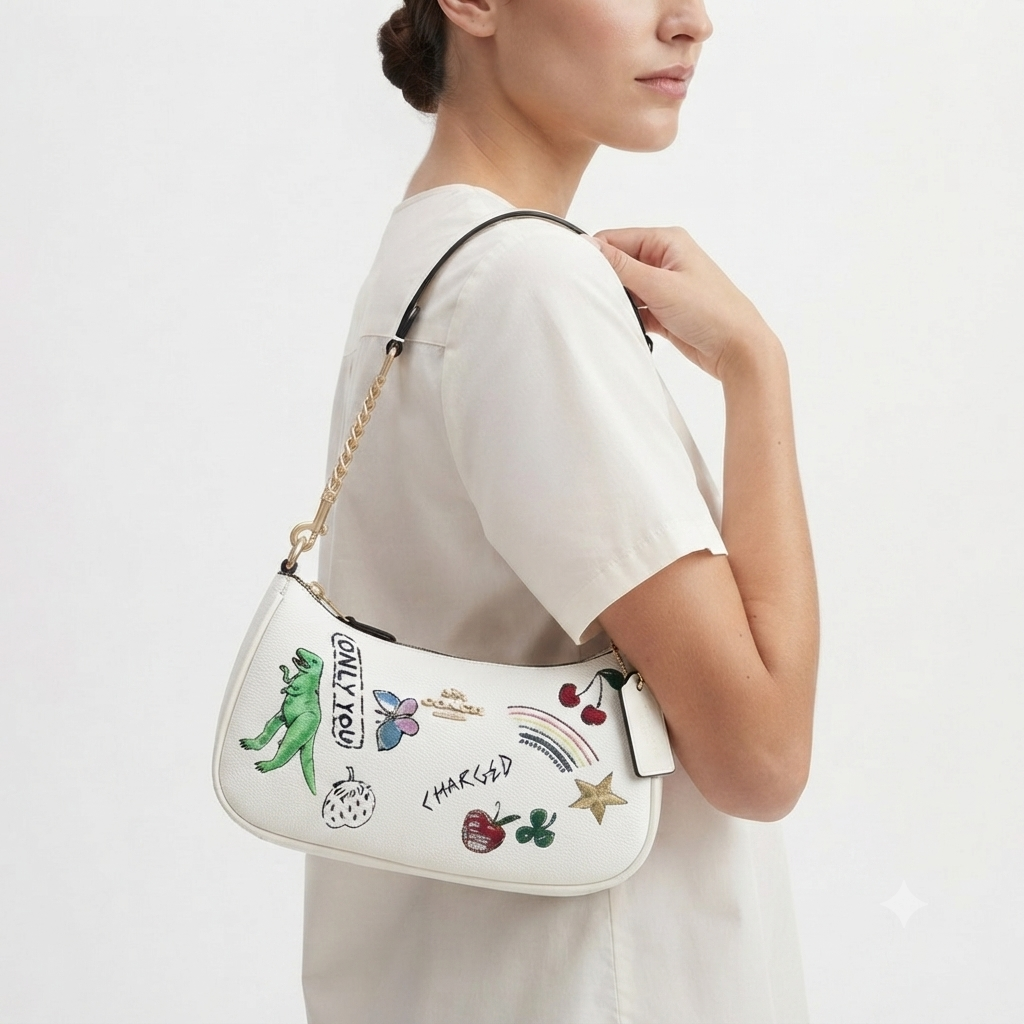 Coach Printed Shoulder Bag with Playful Graphic Motifs 🦖🦋🌈