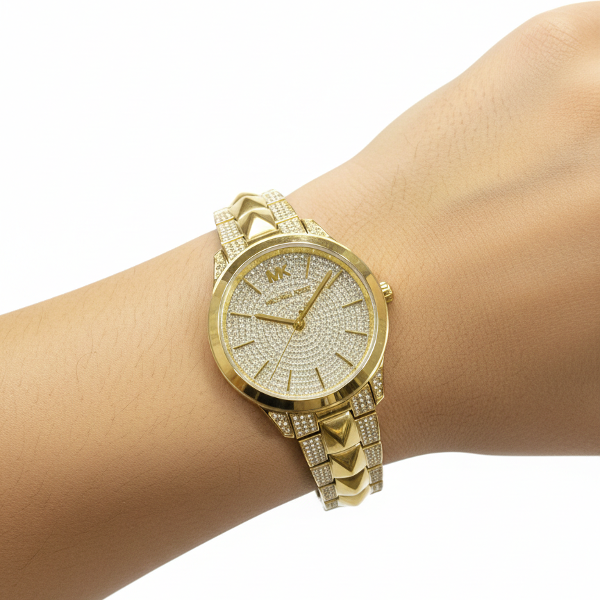Michael Kors Gold-Tone Pave Runway Watch ✨👑💎