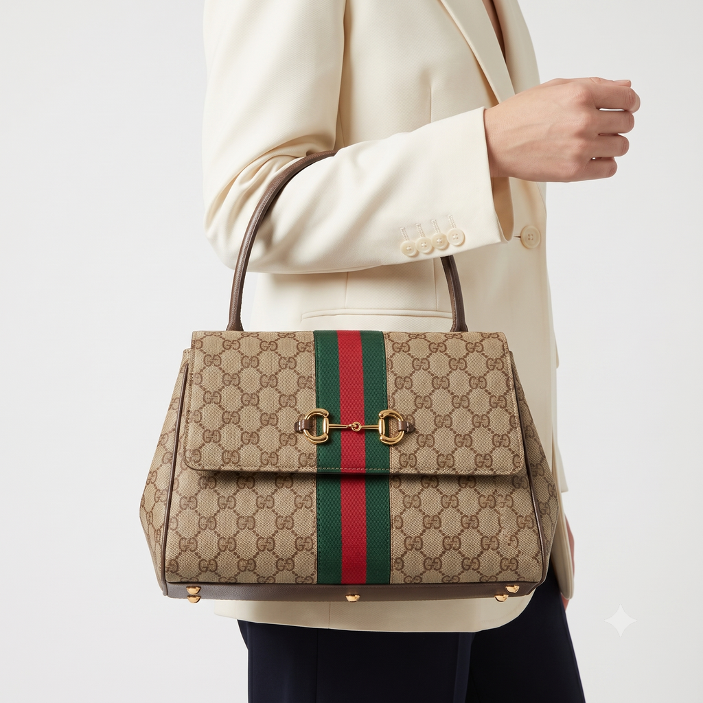 Gucci Horsebit Canvas Shoulder Bag with Signature Web Stripe 👜✨