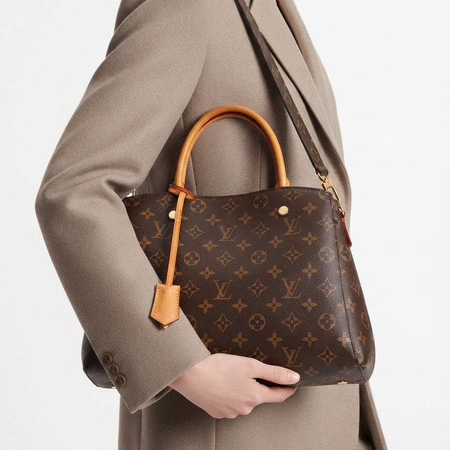 Louis Vuitton Monogram Handbag with Vibrant Orange Accents