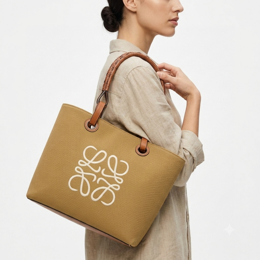 Loewe Large Canvas & Leather Tote Bag with Embroidered Logo 👜✨