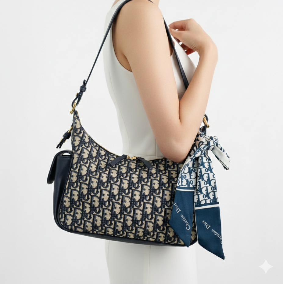 DIOR Oblique Canvas Hobo Bag with Silk Mitzah 👜✨💙