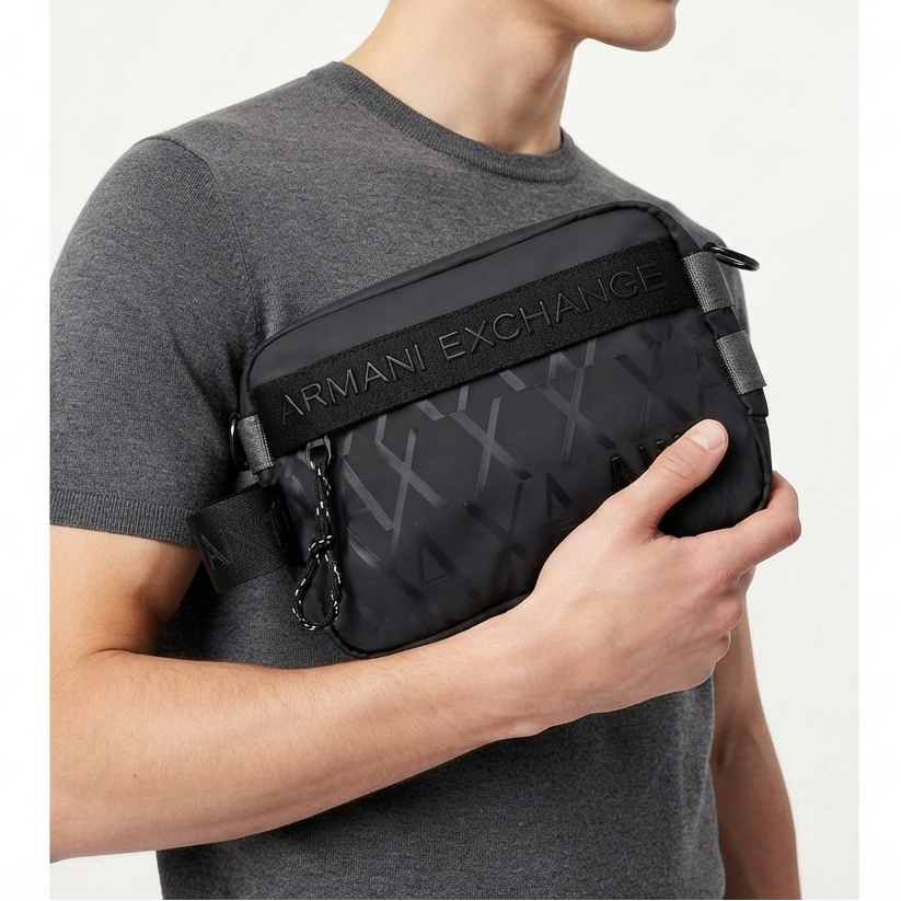 Armani Exchange Logo Pattern Crossbody Bag in Black