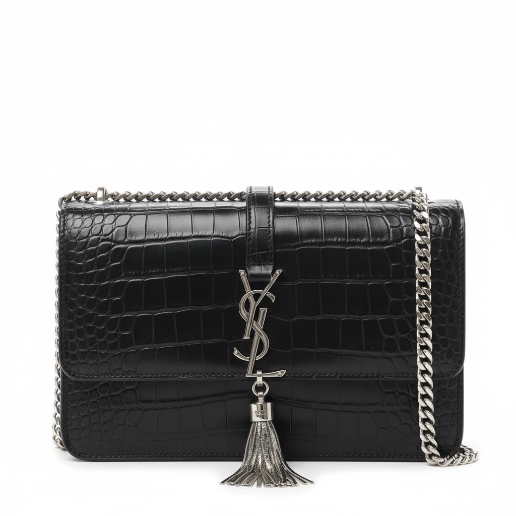 Saint Laurent Kate Crocodile-Embossed Bag with Tassel 👜✨🌑
