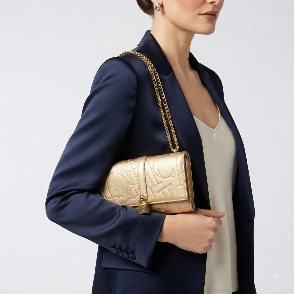 C.H Embossed Logo Chain Bag with Gold-Tone Hardware