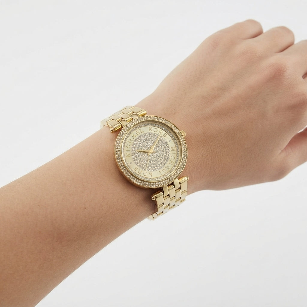 Michael Kors Gold Tone Crystal Pave Link Watch