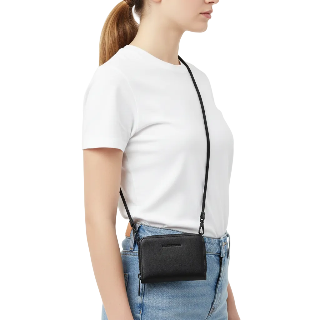 "Forever Sunshine" Black Mini Zip Wallet with Detachable Lanyard 🖤🔑 compact