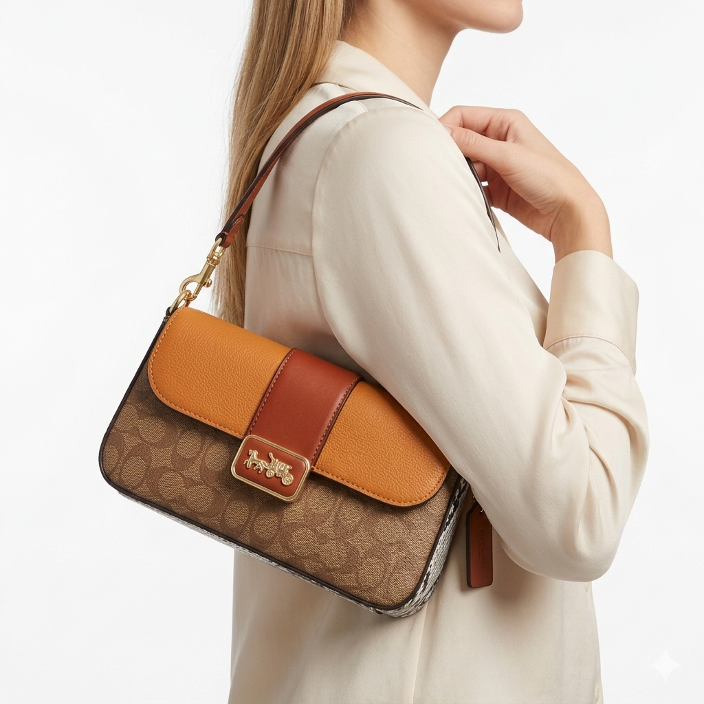 Coach Signature Canvas & Pebble Leather Crossbody with Snakeskin Detail 👜✨🐍