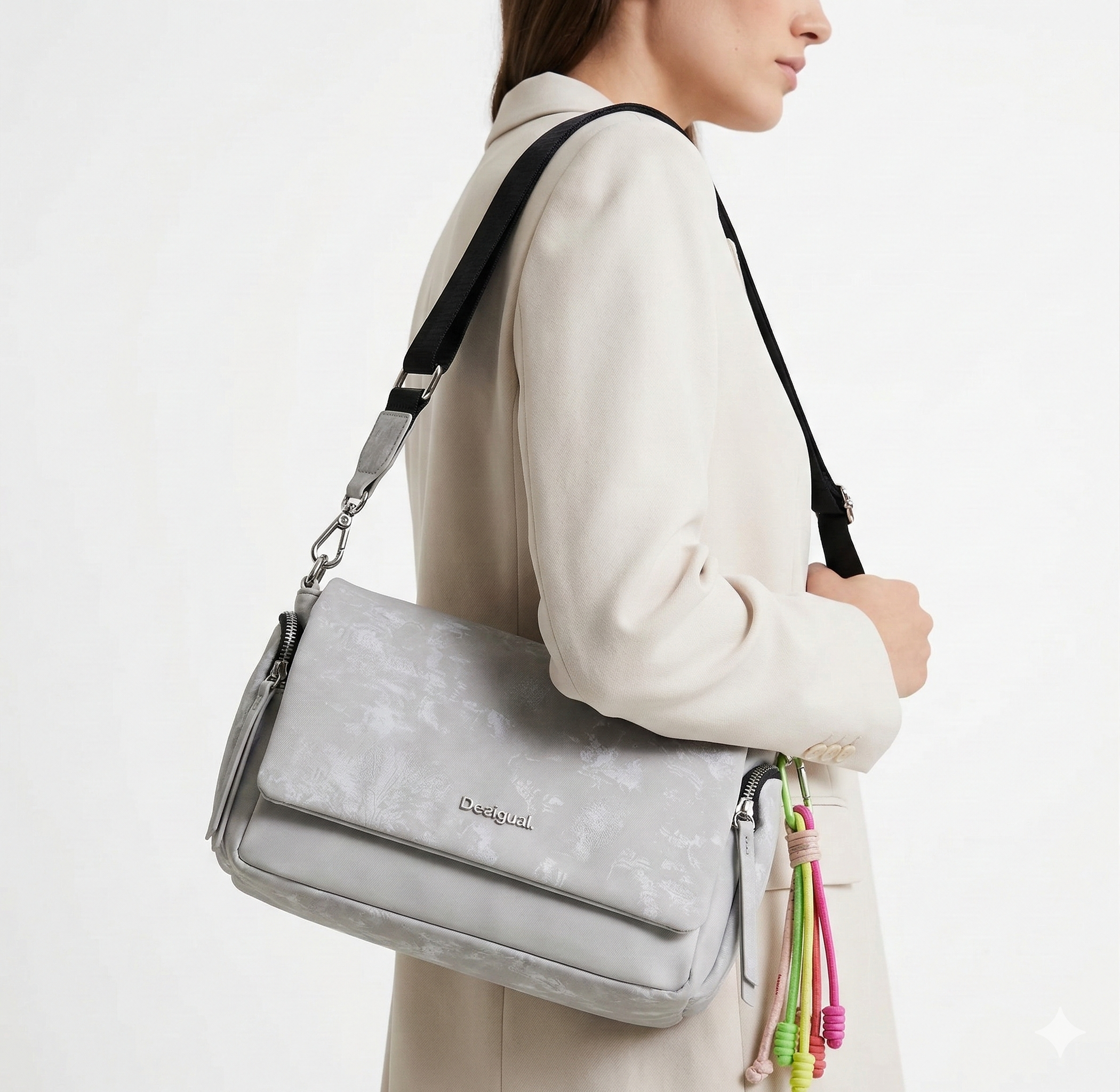 Desigual Gray & Beige Soft Material Bag 👜🤍