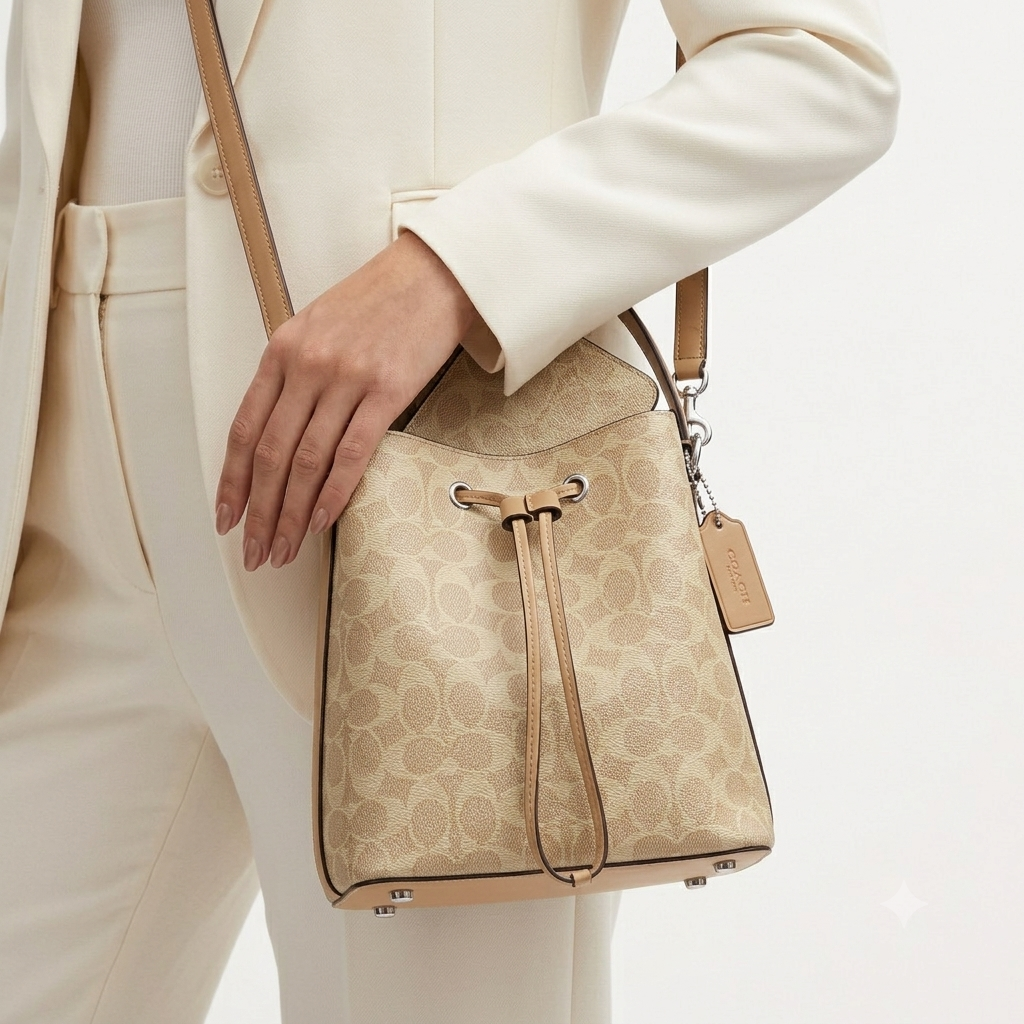Coach Signature Monogram Bucket Bag with Matching Pouch 👜✨