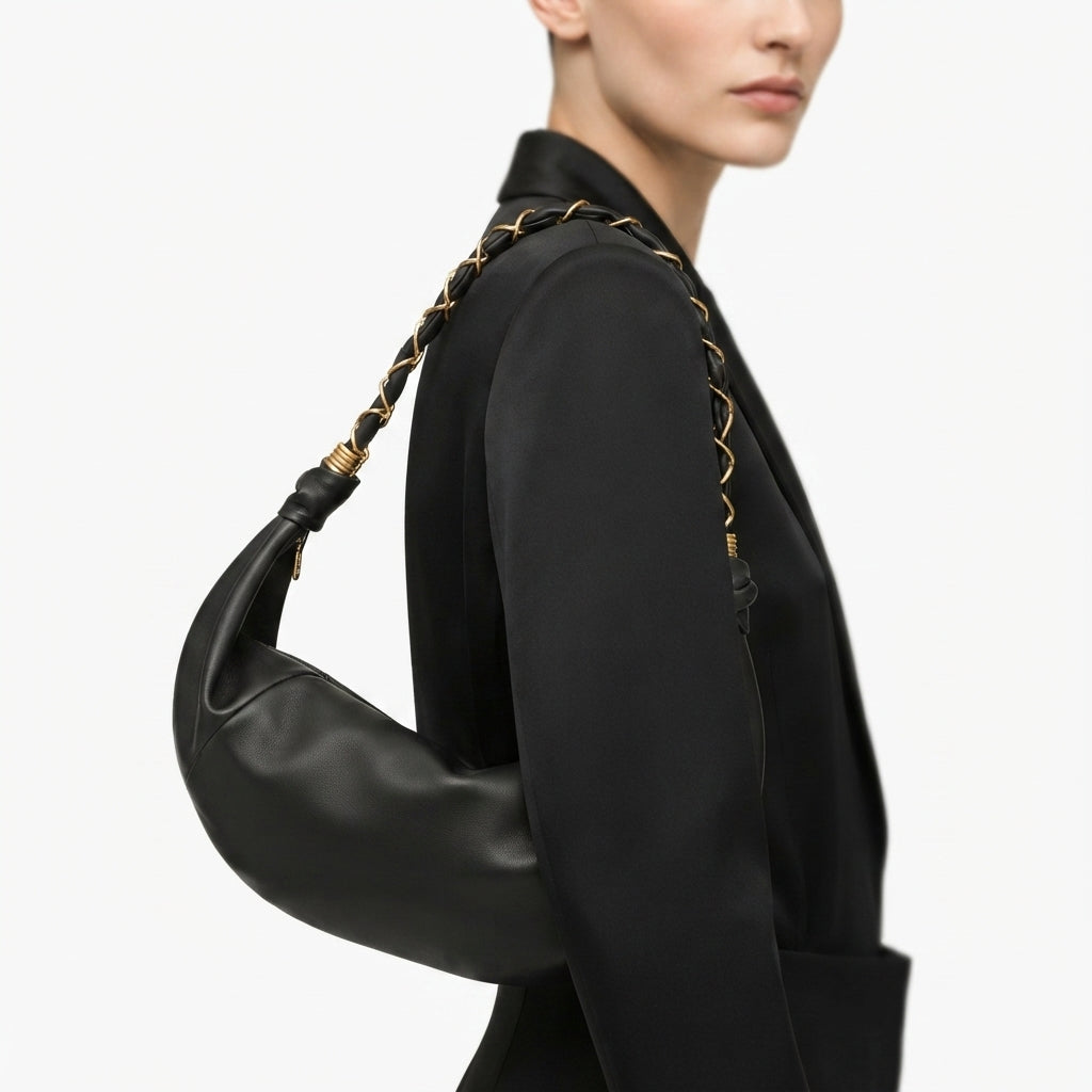 Saint Laurent Crescent Bag with Braided Chain Strap