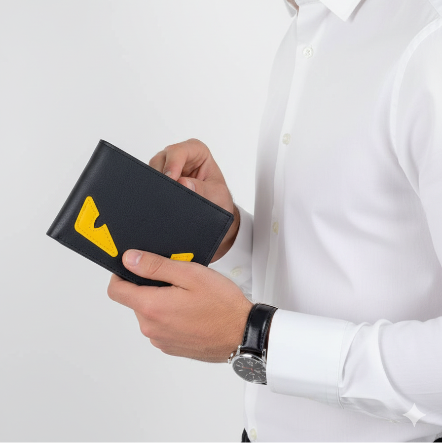 Fendi Monster Eyes Bifold Leather Wallet 🖤💛👁️