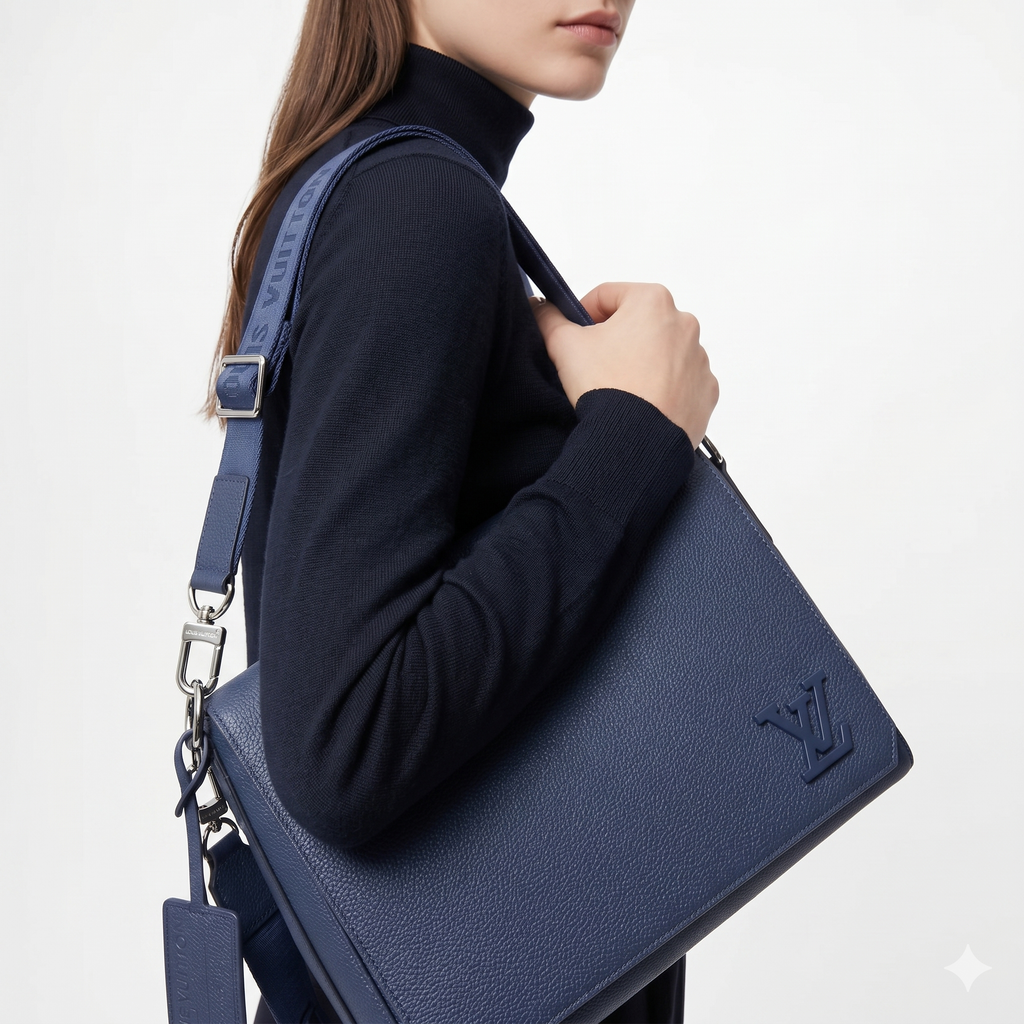 Louis Vuitton Blue Messenger Bag with Embossed Logo 💼✨