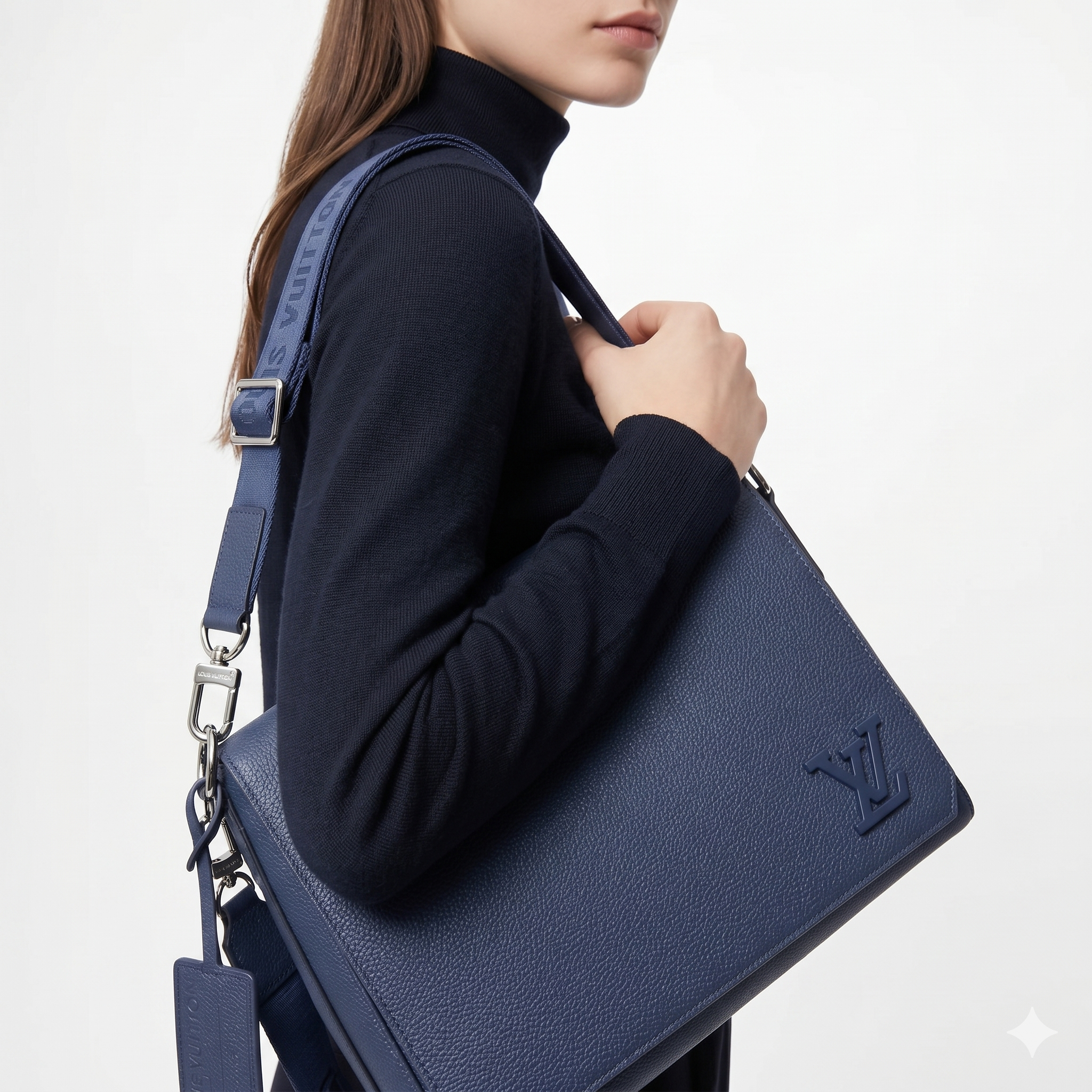 Louis Vuitton Blue Messenger Bag with Embossed Logo 💼✨