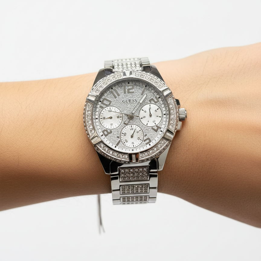 GUESS Crystal Embellished Silver Multi-Function Watch 💎✨⌚