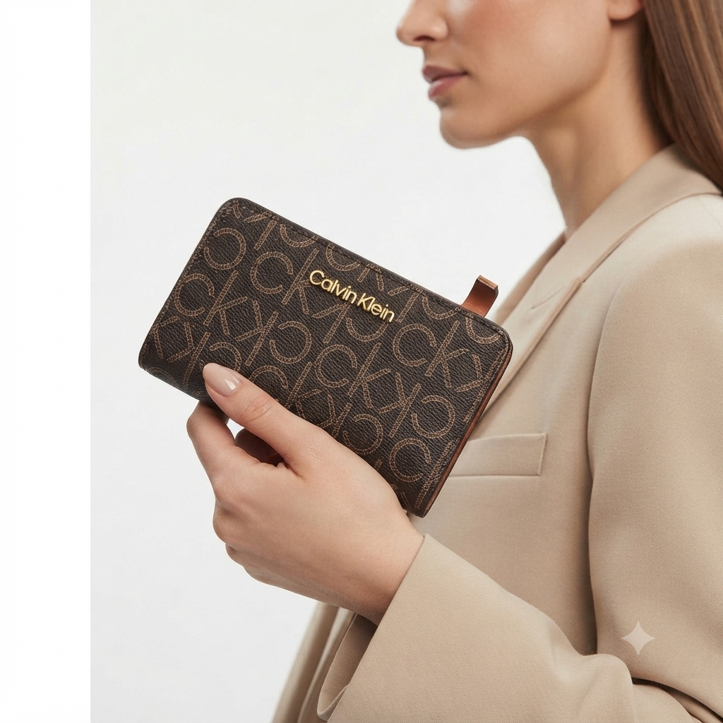 Calvin Klein Monogram Snap Wallet in Brown and Beige 👜✨