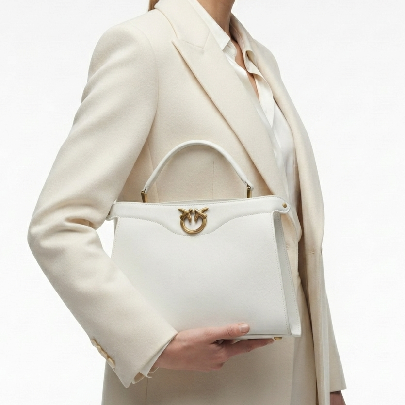 Pinko White Structured Handbag with Gold Bird Emblem 🕊️👜