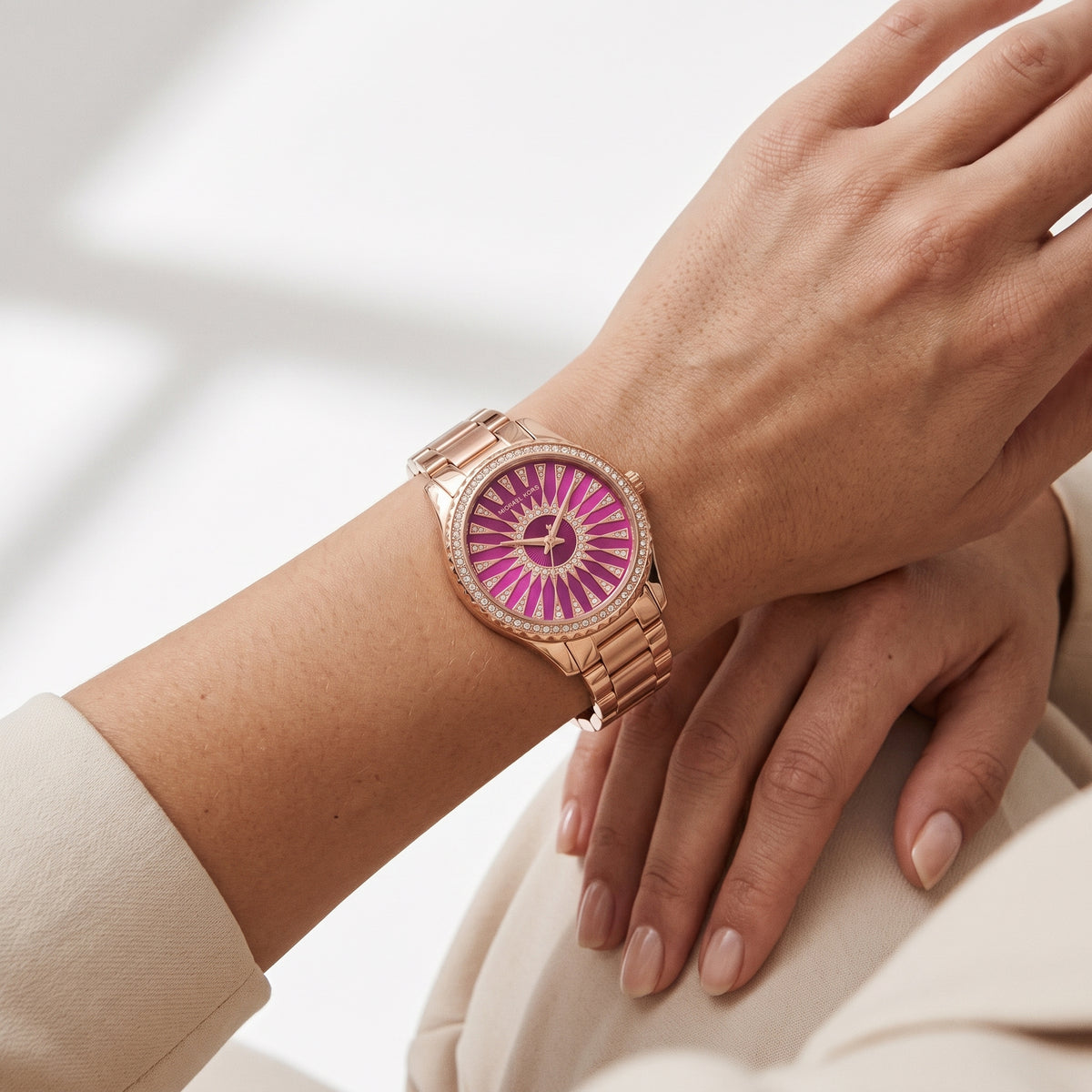 Michael Kors Rose Gold Radiance Watch with Vibrant Pink Dial