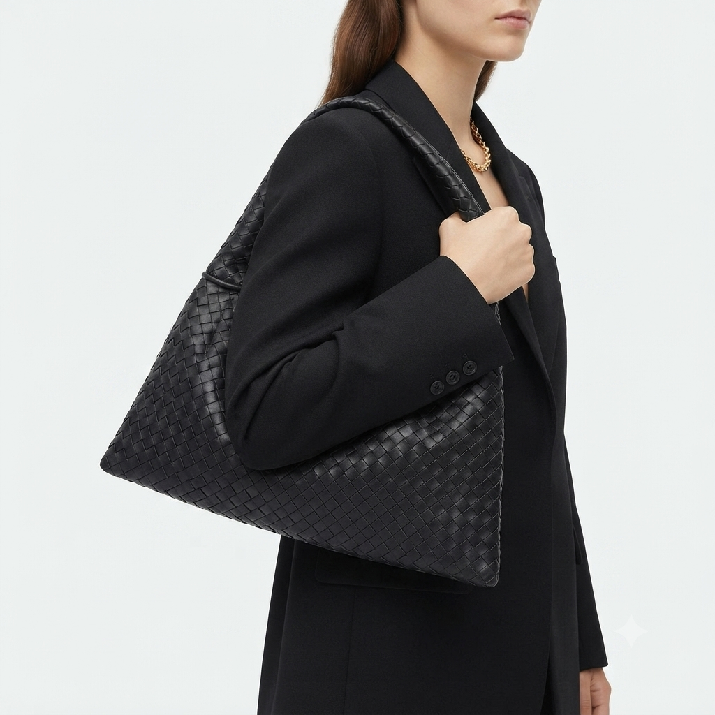 Bottega Style Woven Shoulder Bag in Black 👜✨