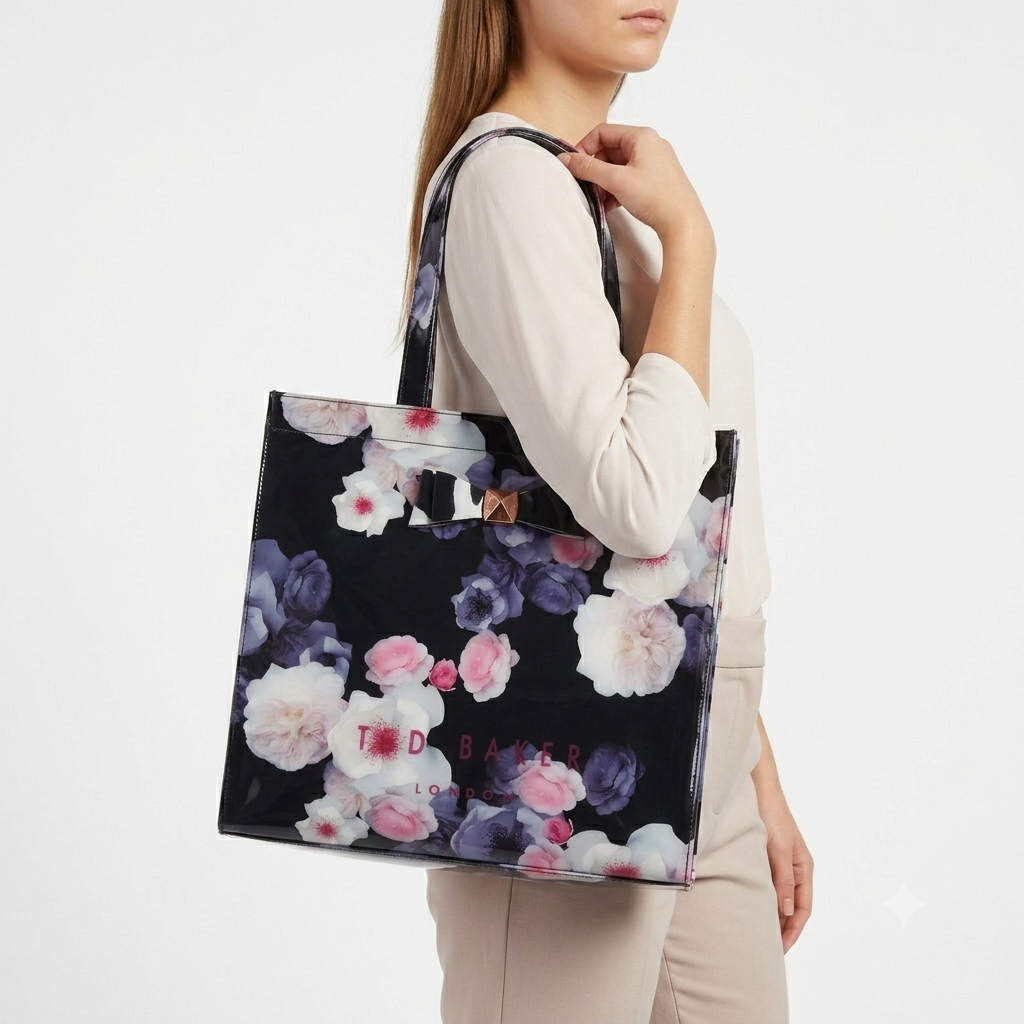 Ted Baker Floral Mirror Tote Bag in Black Silicone 🌸👜✨