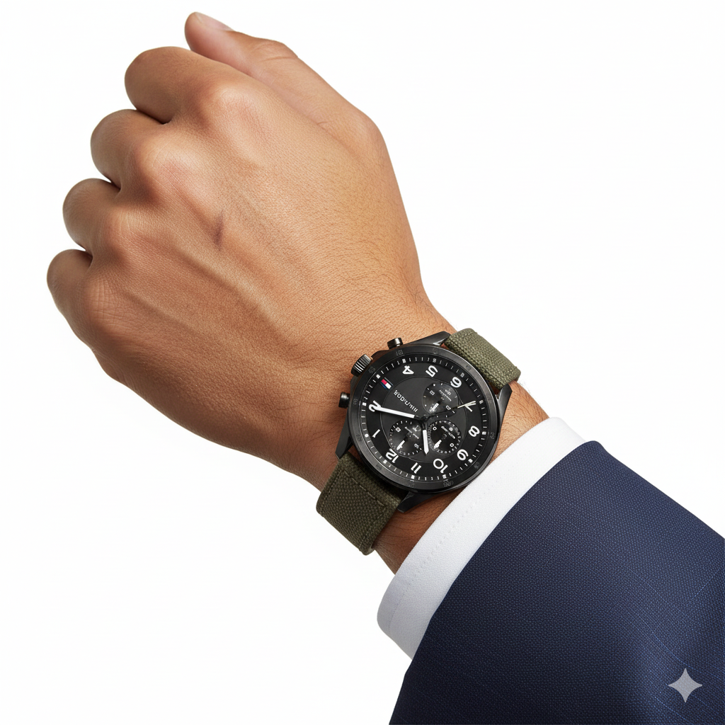 Tommy Hilfiger Men's Chronograph Watch with Olive Canvas Strap ⌚️🪖🌿
