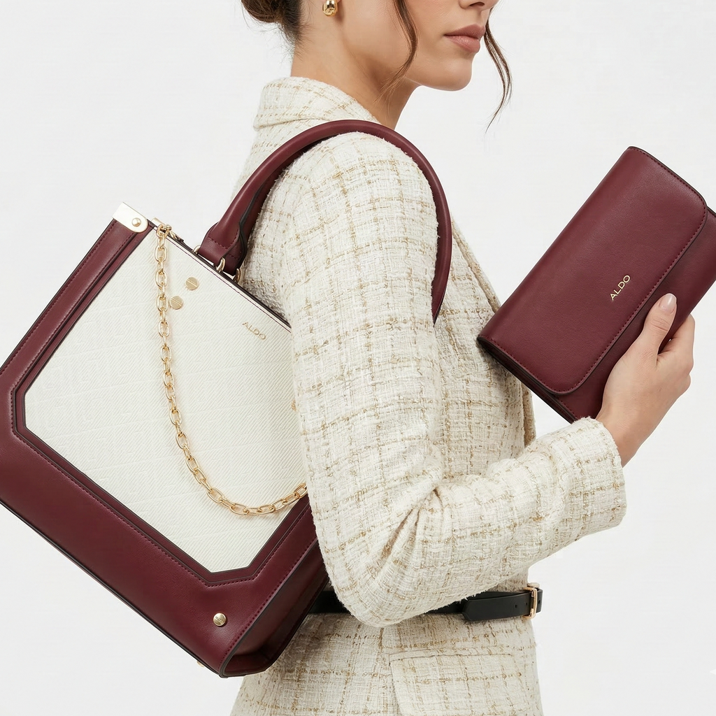 Aldo Burgundy & White Bag 👜 With Dust Bag & Box