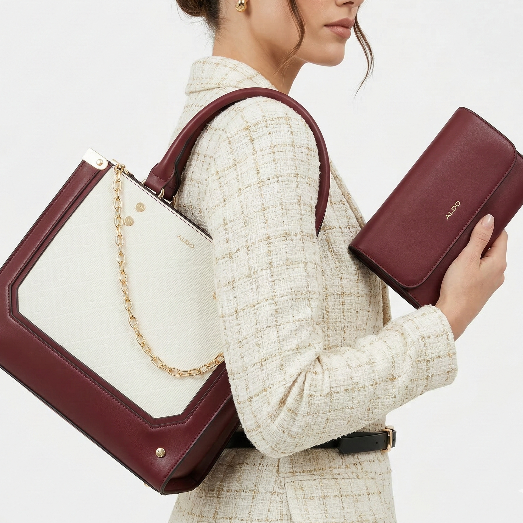 Aldo Burgundy & White Bag 👜 With Dust Bag & Box