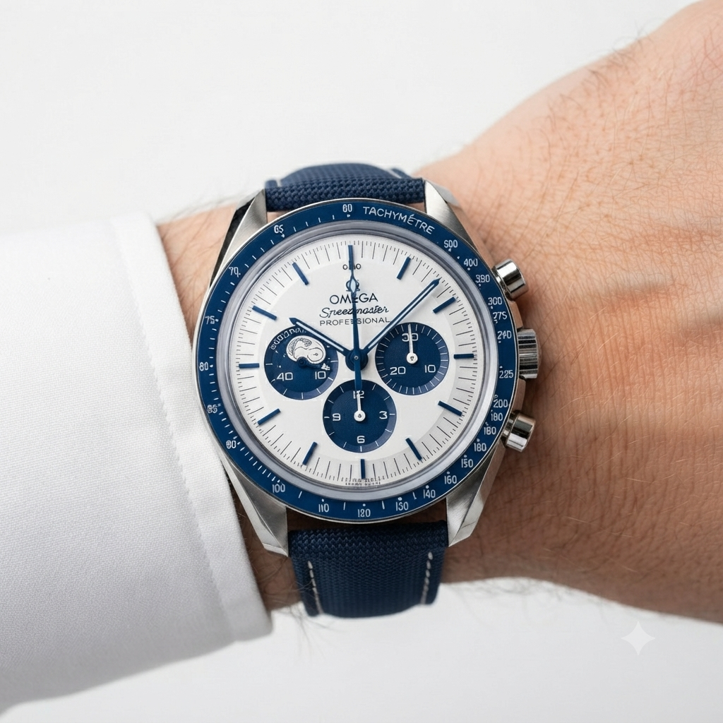 Omega Speedmaster Professional Snoopy Chronograph Blue Fabric Watch