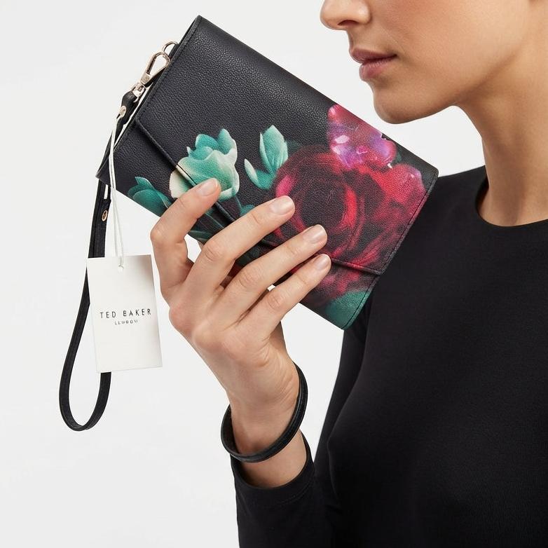 Ted Baker Floral Envelope Clutch Bag in Black Red and Green