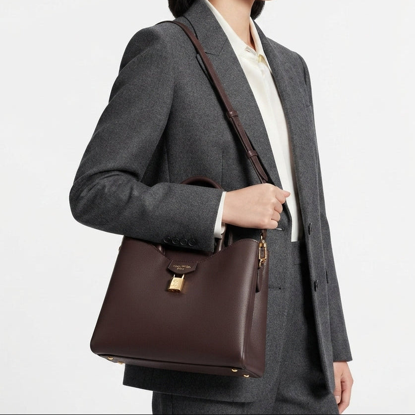 Elegant Padlock Satchel with Embossed Logo Sides
