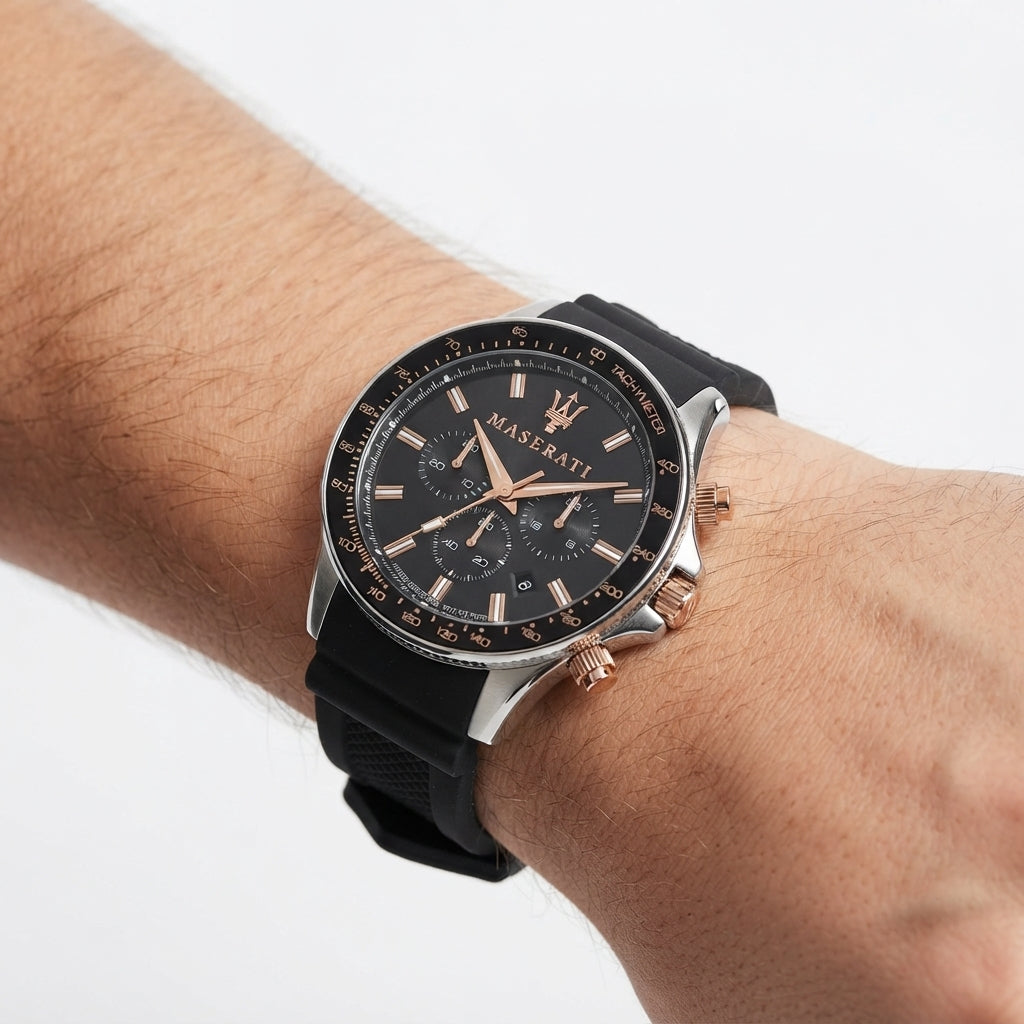Maserati Chronograph Black Silicone Sport Watch