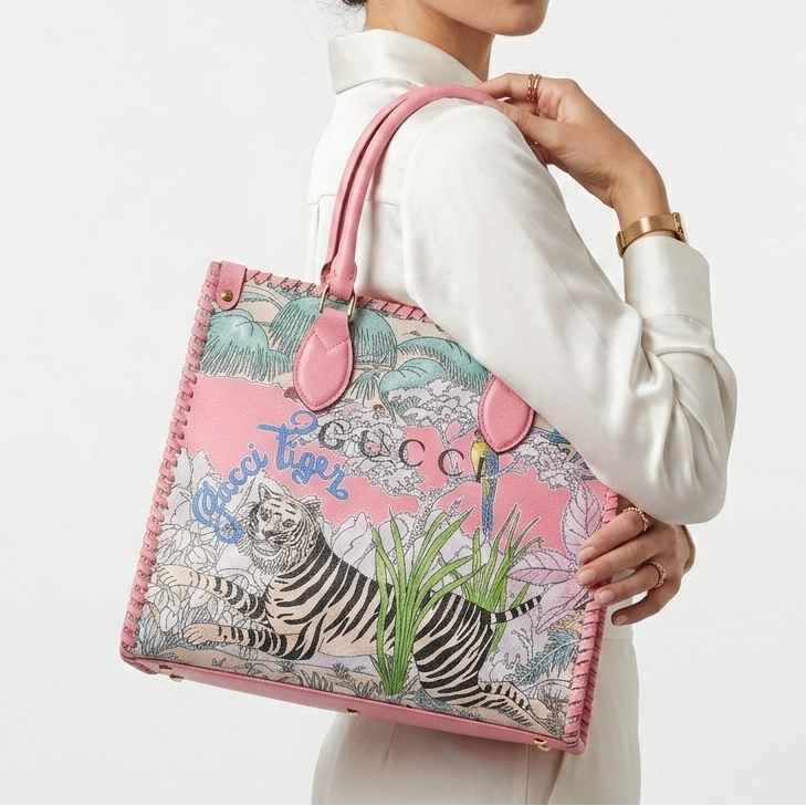 Gucci Tiger Jungle Print Tote Bag in Pink and Blue 🐯🌸👜