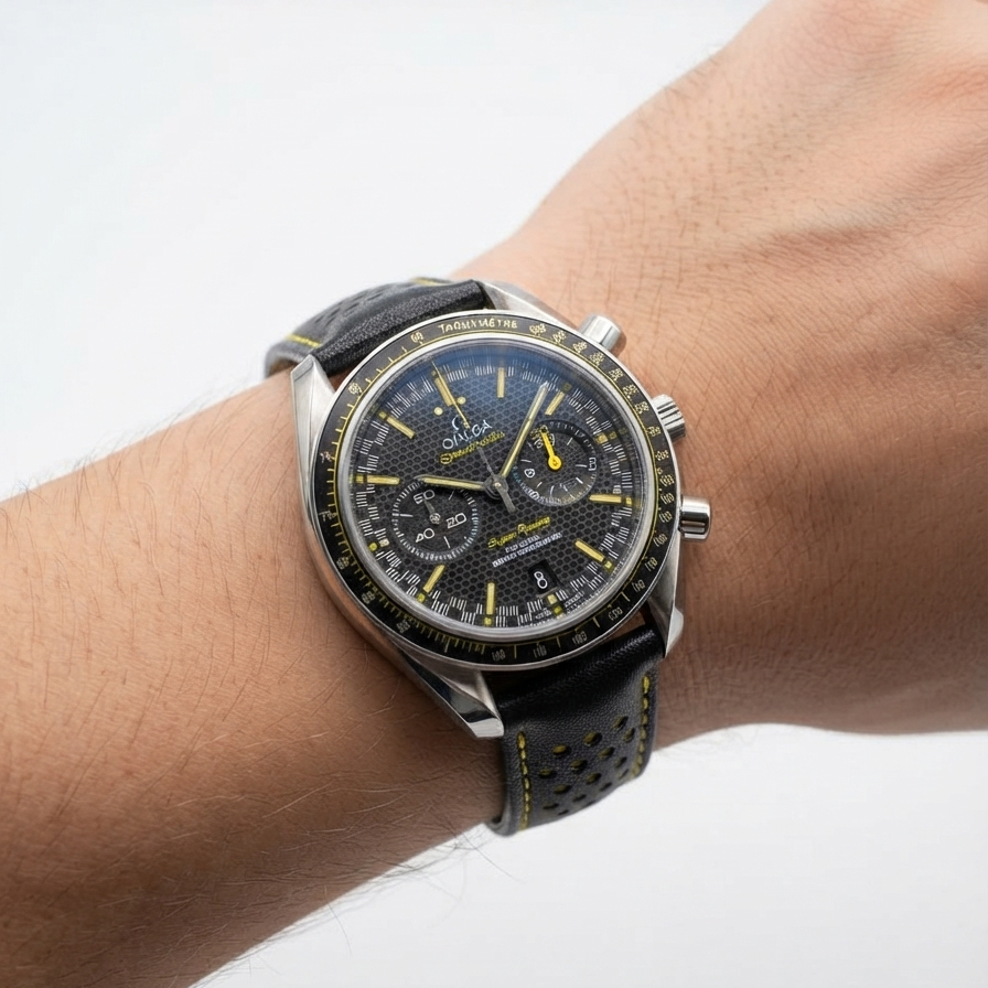 Omega Speedmaster Super Racing Chronograph with Signature Yellow Accents ⌚🏎️🖤