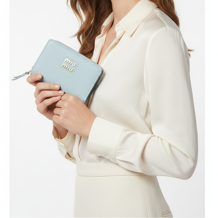 Miu Miu Small Leather Zip-Around Wallet in Light Blue 🧊💎✨