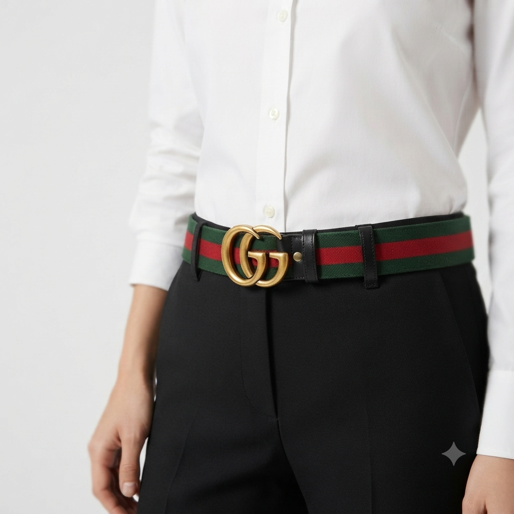 Gucci Signature Web Stripe Belt with Gold GG Buckle 🟢🔴