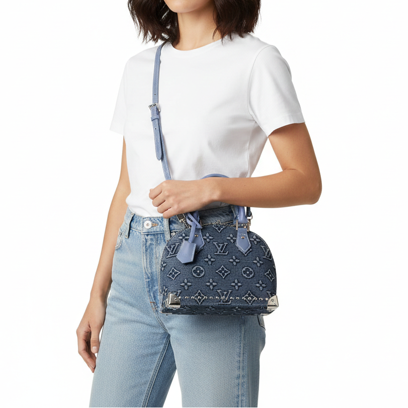 Louis Vuitton Alma BB Monogram Denim Studded Handbag 👜💙✨